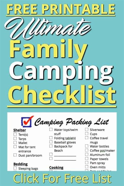 ultimate family camping checklist  printable
