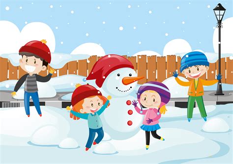 happy children playing   snow  vector art  vecteezy