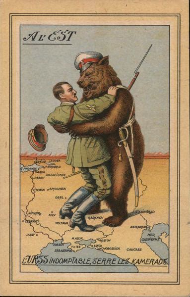 hitler gets a russian bear hug world war ii postcard
