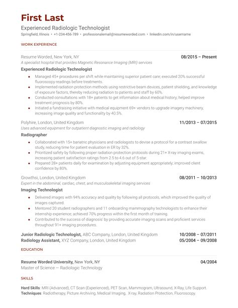 3 radiologic technologist resume examples for 2024 resume worded