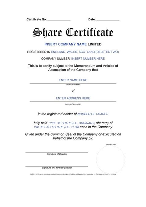 astonishing   stock certificate templates word