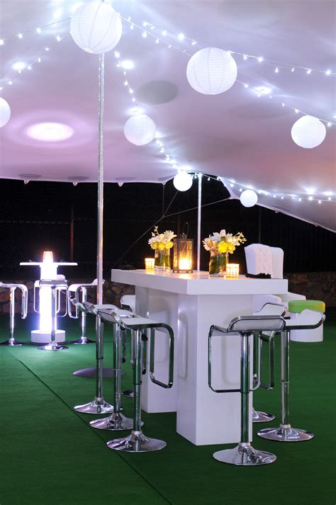 décor theme 40th birthday cocktail table lighting marquee tent