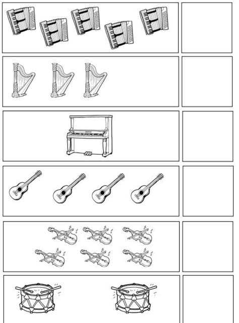 musical instruments number count worksheet  kindergarten