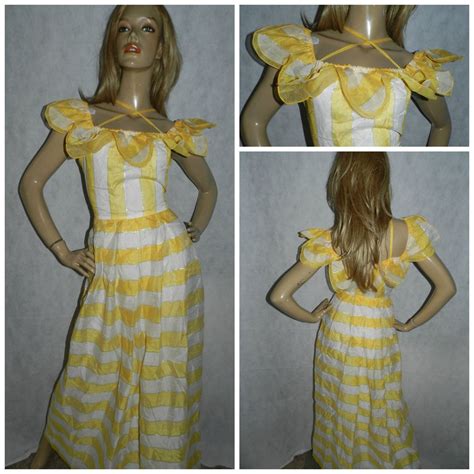 vintage original  yellowsilverwhite striped princess etsy maxi dress prom prom