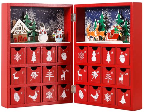brubaker advent calendar wooden christmas book   drawers red
