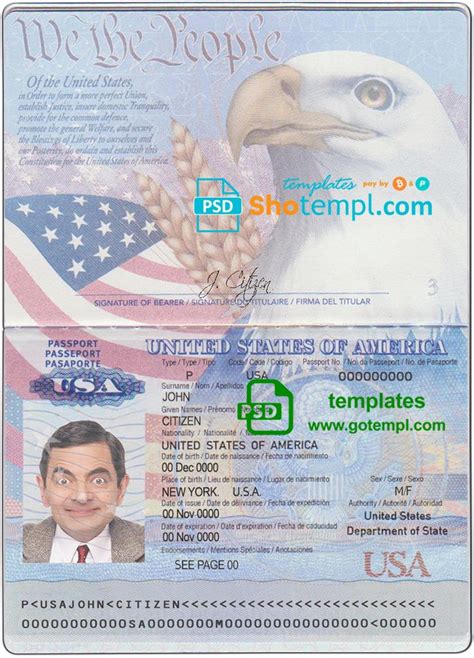 usa passport template in psd format fully editable with all fonts