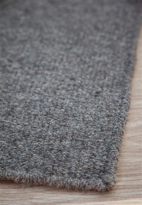 thick woven wool rug solid grey hook loom