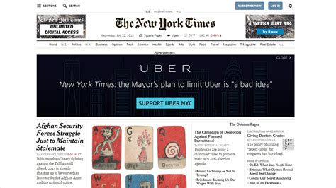 uber takes   york times homepage  large ad calling   mayor