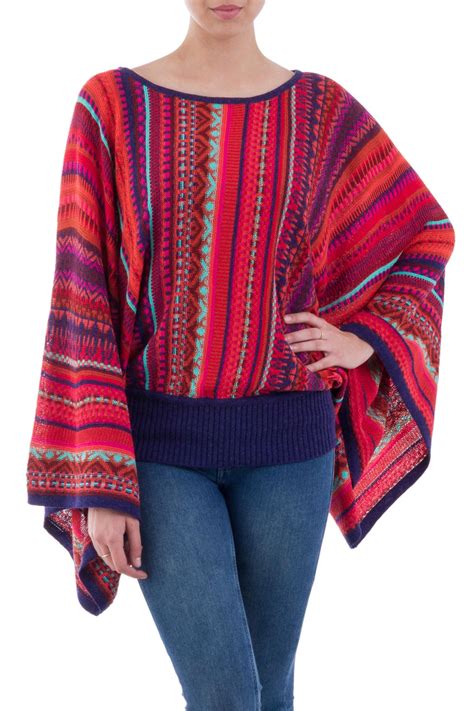 unicef market peruvian knit bohemian drape sweater  multicolor