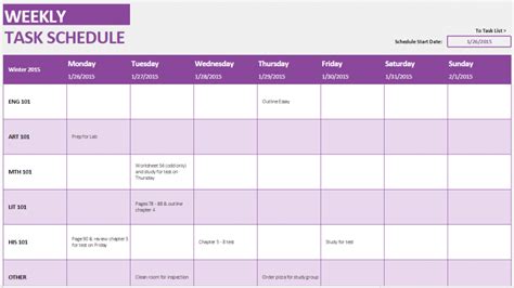 student weekly schedule template haven