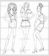 Fashion Model Mannequin Vector Illustration Drawn Drawing Hand Set Coloring Pages Stock Models Outline Template Sketch Button Icon Windows Start sketch template
