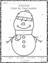 Teen Numbers Color Snowman Number Winter Party Kindergarten Open Holiday sketch template