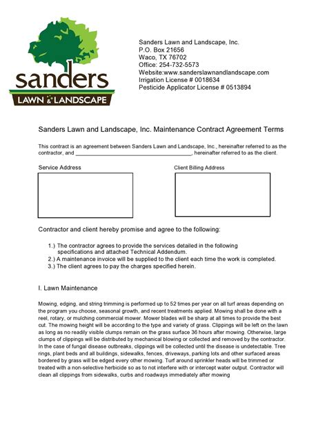 professional lawn care contract templates