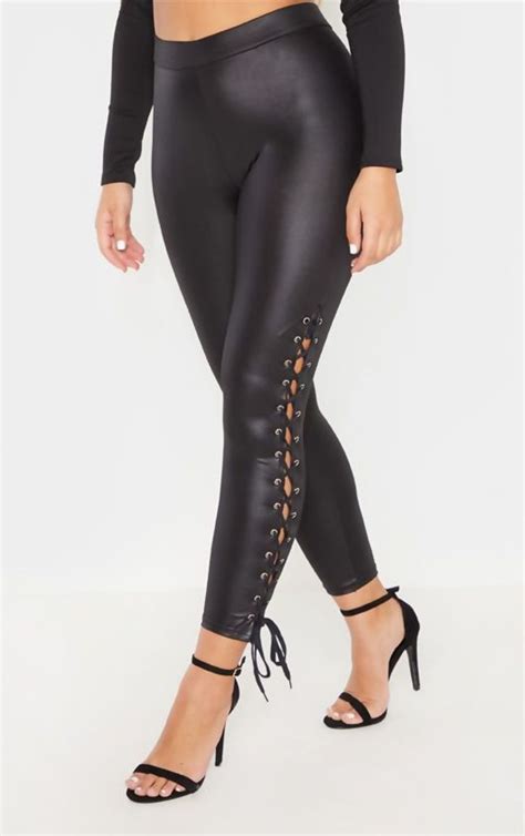 wholesale black coated lace  leggings  fashion