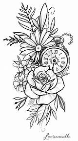 Tattoo Clock Rose Flower Daisy Tattoos Floral Flowers Women Etsy Designs Arm sketch template