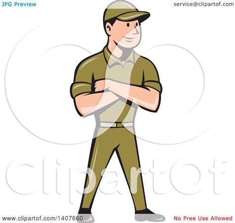 Clipart Of A Retro Cartoon Tradesman In A Green Uniform