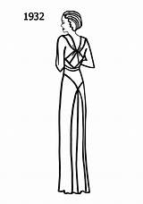 Fashion 1932 Coloring Silhouettes Dress 1930 1930s Costume Drawings Sketches Template sketch template