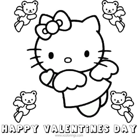 kitty happy valentines day coloring pages  hearts  flowers