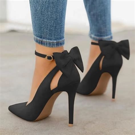 new bow pumps women high heels pointed toe stiletto pumps sexy party