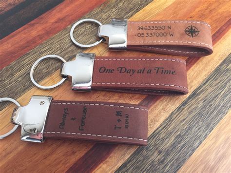 personalized leather keychain custom gift laser engraved signature