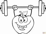 Weights Coloring Lifting Cartoon Drawing Apple Weightlifting Character Weight Pages Printable Clipart Drawings Kids Public sketch template