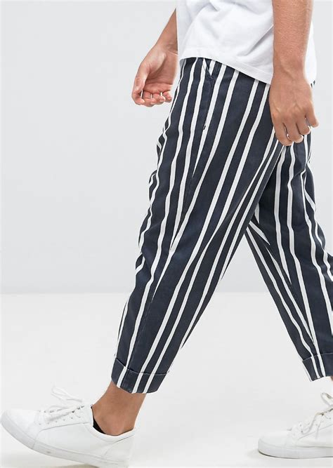 fashion black and white striped pants mens