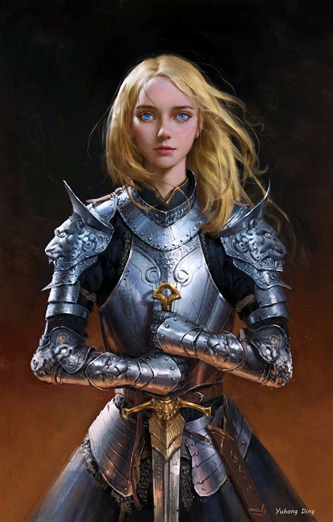 Fantasy Women Warrior Armor Banner Blonde Long Hair Soldier