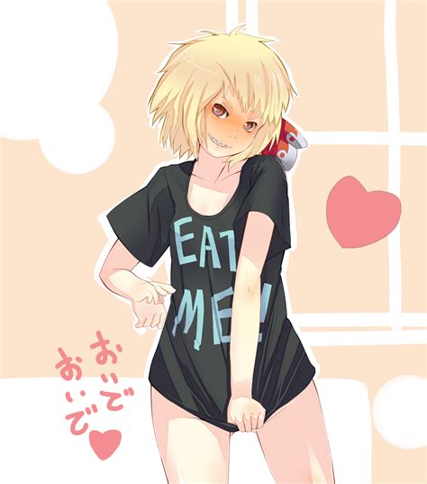 safebooru beckon beckoning blonde hair blush bottomless clothes