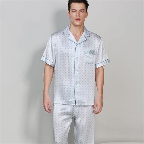 buy simple retro  genuine silk pajamas  men silk pajamas set short