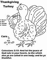 Turkey Coloring Thanksgiving Color Number Corn Eating Pages Printable Religious Church sketch template