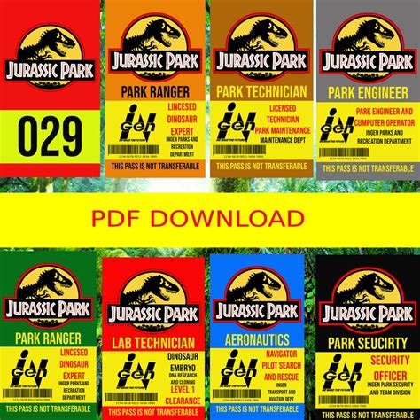 jurassic park id badge collection  design combo  etsy