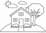 Colouring House Kids Simple Drawing Clip Houses Line Sketch Coloring Pages Drawings Hill Tree Easy Sheets Book Sketches Choose Board sketch template