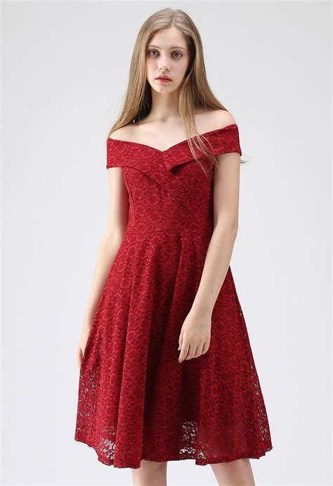 shoulder lace dress  red retro indie  unique fashion