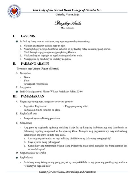 detailed lesson plan in filipino grade 8 lesson plan in filipino weekly