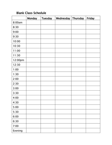 images  printable class schedule weekly class schedule
