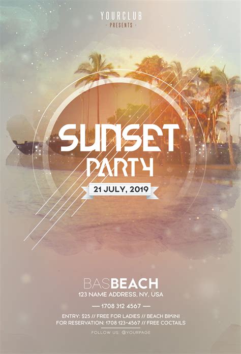 summer sunset party  psd flyer template  psd flyer templates