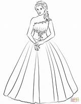 Coloring Dress Gown Ball Quinceanera Pages Drawing Shoulder Printable Paper sketch template