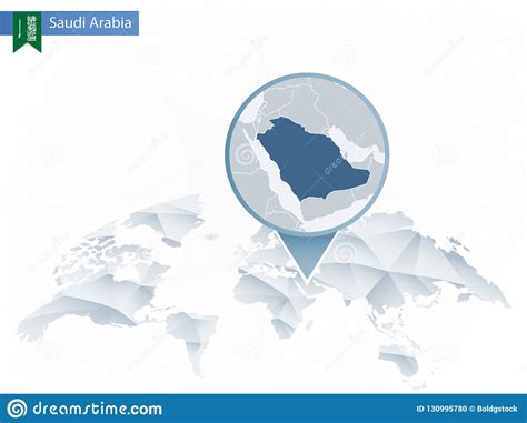Abstract Rounded World Map With Pinned Detailed Saudi