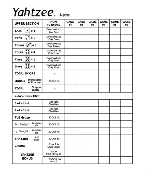 sample yahtzee score sheet templates  google docs google
