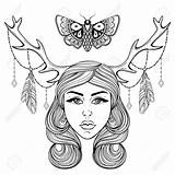 Boho Coloring Pages Forest Horns Deer Shaman Woman Nymph Dog Printable Beautiful Girl Getcolorings Print Color Getdrawings sketch template