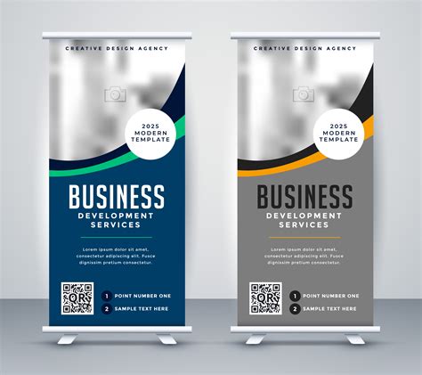 abstract wavy business standee rollup banner design