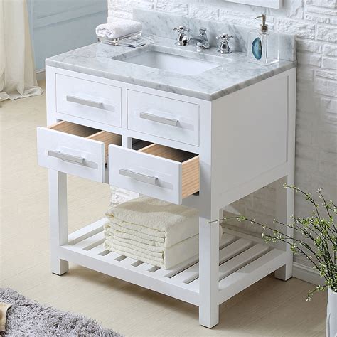 pure white single sink bathroom vanity