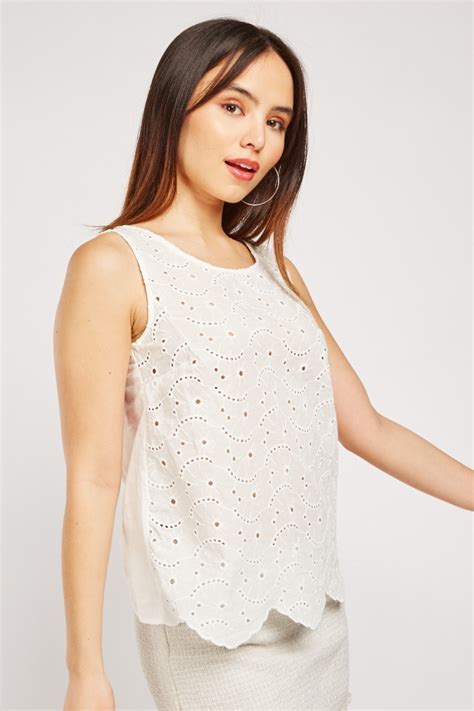 broderie anglaise sleeveless white top