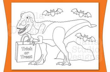 happy halloween dinosaur coloring page   rex   trick