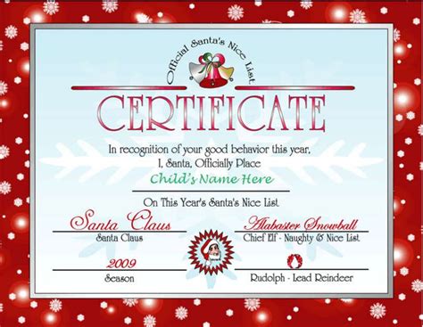 printable letter  santa  nice list certificate  files