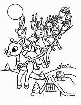 Coloring Pages Santa Christmas Sleigh Rudolph Printable His Eve Riding Reindeer Rudolf Size Drawing Santas Color Elf Sheets Print Getcolorings sketch template