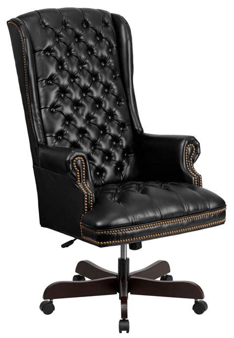 high  tufted black leather executive office chair  renegade