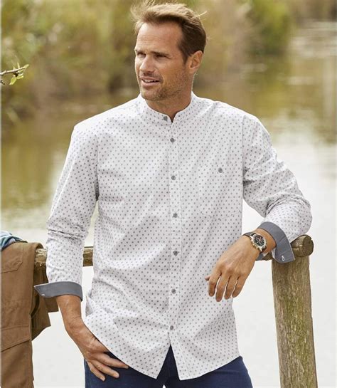 men s patterned mandarin collar white shirt atlas for men