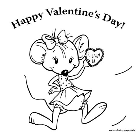 cute mouse valentine  coloring page printable