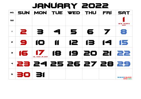 january  printable calendar  holidays